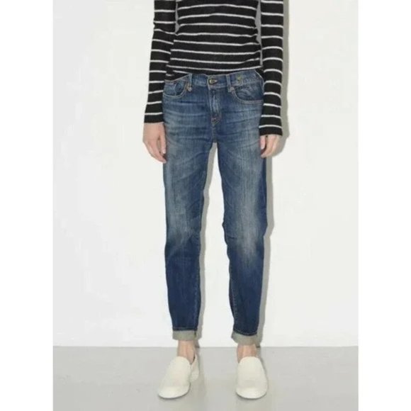 R13 Women's Boyfriend Low Rise Jeans in Faded Blue, Size 24 - Picture 1 of 10
